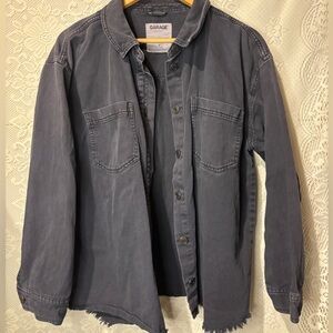 Garage Charcoal Washed Denim Shacket Raw Hem Overshirt Jacket